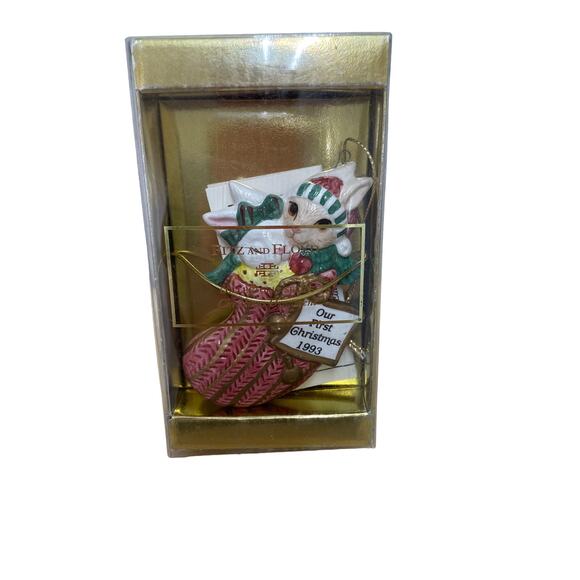 Fitz & Floyd Our 1st Xmas "Honey Bunnies" 1st Edition 1993 Ornament with Box - Picture 8 of 8